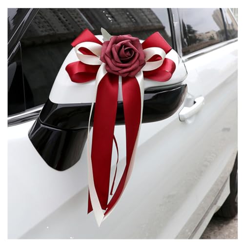 Pmnzdy 4 Stück Autoschleifen Seidenblume Simulation Blume Schleife Autoschmuck Auto Car Türgriffleiste Rückspiegel Hochzeit Stuhl Zurück für Kirche Hochzeitsauto Hochzeit Beerdigung Party Deko Rot von Pmnzdy