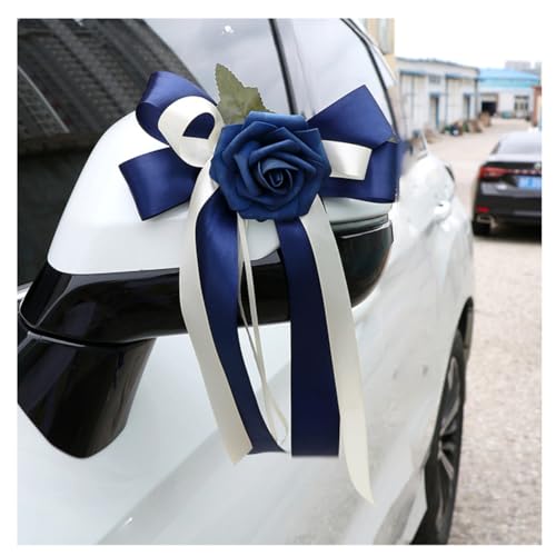 Pmnzdy 4 Stück Autoschleifen Seidenblume Simulation Blume Schleife Autoschmuck Auto Car Türgriffleiste Rückspiegel Hochzeit Stuhl Zurück für Kirche Hochzeitsauto Hochzeit Beerdigung Party Deko Blau von Pmnzdy