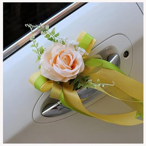 Pmnzdy 4pcs Autoschleifen Hochzeit Künstliche Blume Autoschmuck Rückspiegel Türgriff Blume Schleife Dekoration Simulation Blume Hochzeitsauto Deko Autoschleifen für Hochzeit Party Champagner von Pmnzdy