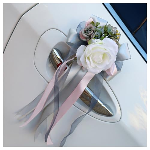 Pmnzdy 4pcs Autoschleifen Hochzeit Künstliche Blume Autoschmuck Rückspiegel Türgriff Blume Schleife Dekoration Simulation Blume Hochzeitsauto Deko Autoschleifen für Hochzeit Party Grau von Pmnzdy