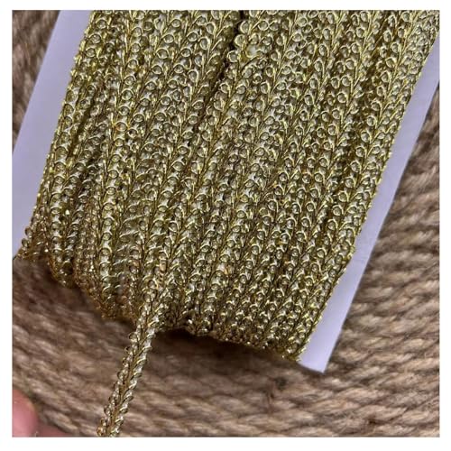 Pmnzdy 5 Yard × 8mm Geflochtene Borte Bunt Posamentenborte Polyester Trim Sewing Lace Ribbon Trim Gewebte Spitzenband Bordüre Stoffband zum Nähen Zopfborte Basteln Stoffborte Helles Gold 5 Yard von Pmnzdy