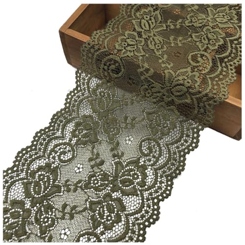 Pmnzdy 5 Yards Spitzenband Elastizität Spitzenbordüre Spitzenborte Zierband Spitzenstoff Dekoband Spitze Blumen Borte für Nähen DIY Handwerk Kleidung Dessous Hochzeitskleid 15cm Breite Armeegrün von Pmnzdy