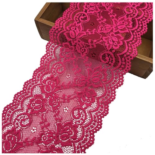 Pmnzdy 5 Yards Spitzenband Elastizität Spitzenbordüre Spitzenborte Zierband Spitzenstoff Dekoband Spitze Blumen Borte für Nähen DIY Handwerk Kleidung Dessous Hochzeitskleid 15cm Breite Rosenrot von Pmnzdy