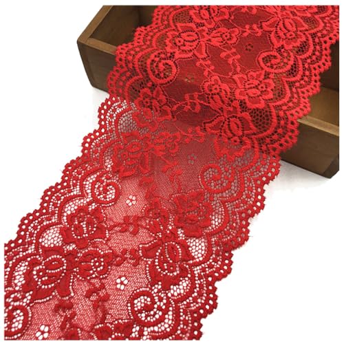 Pmnzdy 5 Yards Spitzenband Elastizität Spitzenbordüre Spitzenborte Zierband Spitzenstoff Dekoband Spitze Blumen Borte für Nähen DIY Handwerk Kleidung Dessous Hochzeitskleid 15cm Breite Rot von Pmnzdy