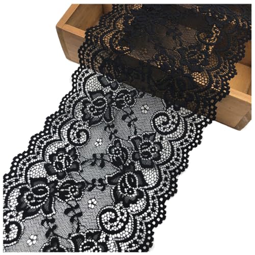 Pmnzdy 5 Yards Spitzenband Elastizität Spitzenbordüre Spitzenborte Zierband Spitzenstoff Dekoband Spitze Blumen Borte für Nähen DIY Handwerk Kleidung Dessous Hochzeitskleid 15cm Breite Schwarz von Pmnzdy