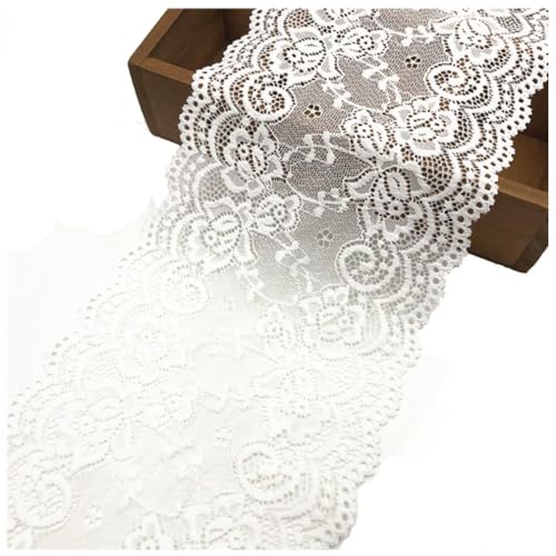 Pmnzdy 5 Yards Spitzenband Elastizität Spitzenbordüre Spitzenborte Zierband Spitzenstoff Dekoband Spitze Blumen Borte für Nähen DIY Handwerk Kleidung Dessous Hochzeitskleid 15cm Breite Weiß von Pmnzdy