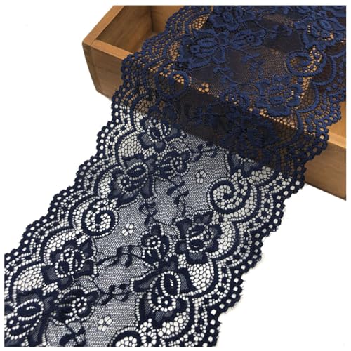 Pmnzdy 5 Yards Spitzenband Elastizität Spitzenbordüre Spitzenborte Zierband Spitzenstoff Dekoband Spitze Blumen Borte für Nähen DIY Handwerk Kleidung Dessous Hochzeitskleid 15cm Marineblau von Pmnzdy