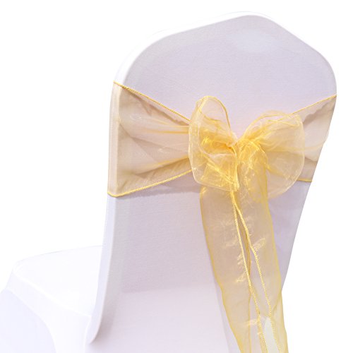 Pmnzdy 50 Stück Organza Stuhlschärpen Schleifenband transparentes Band 18x275cm Stuhllehne Streamer Sperrkante Krawatten Stuhlschleifen Hochzeit Jahrestag Party Bankett Event Empfang Deko Gold von Pmnzdy