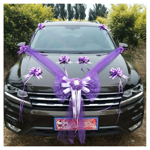 Pmnzdy Autoschmuck Hochzeit Auto Motorhaube Seidenblume Tüll Girlande Band Dekoration Hochzeitsdeko Car Wedding Blumenschmuck Auto Dekoration für Hochzeits Verlobungsfeier Party Lila von Pmnzdy