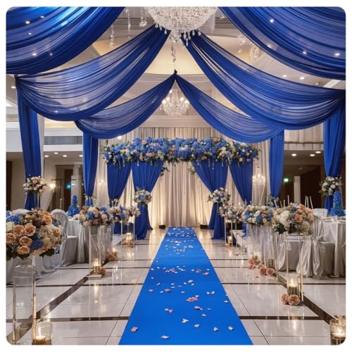 Pmnzdy Deckenvorhänge für Hochzeiten Hochzeitsbogen Tüll Drapierstoff Hochzeit Hintergrund Vorhang Tüllstoff Raumdekoration für Party Zeremonie Bühne Hochzeit Himmel Bett Königsblau 150×600cm von Pmnzdy