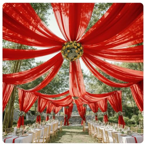 Pmnzdy Deckenvorhänge für Hochzeiten Hochzeitsbogen Tüll Drapierstoff Hochzeit Hintergrund Vorhang Tüllstoff Raumdekoration für Party Zeremonie Bühne Hochzeit Himmel Bett Rot 150×600cm von Pmnzdy