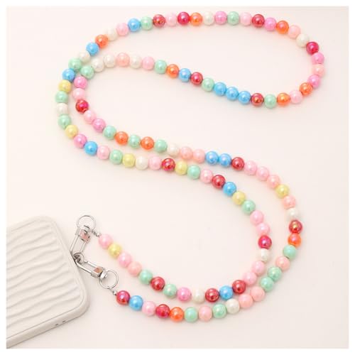 Pmnzdy Handy-Kette Bunte Acryl-Perlen Kette 120cm Universale Handy Hülle Anhänger Anti-Verlust Handy-Schlüsselband lang Handyband Abnehmbares Dekokette Handgelenkkette Trageriemen Kette von Pmnzdy