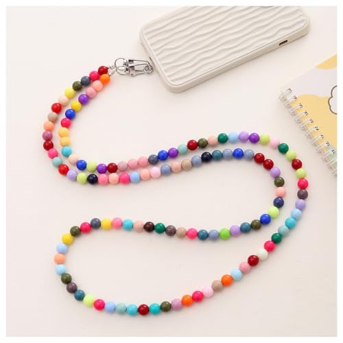 Pmnzdy Handy-Kette Bunte Acryl-Perlen Kette 120cm Universale Handy Hülle Anhänger Anti-Verlust Handy-Schlüsselband lang Handyband Abnehmbares Dekokette Handgelenkkette Trageriemen Kette von Pmnzdy