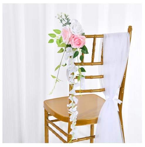 Pmnzdy Hochzeitsgang Deko Künstliche Rose Blume Hochzeitsstuhl-Dekoration Hochzeit Stuhl Deko Wedding Stuhl-Rücken-Blumen mit Bände Hochzeitsschleifen Stuhlschleifen Kirchendeko Hochzeit Autoschmuck von Pmnzdy