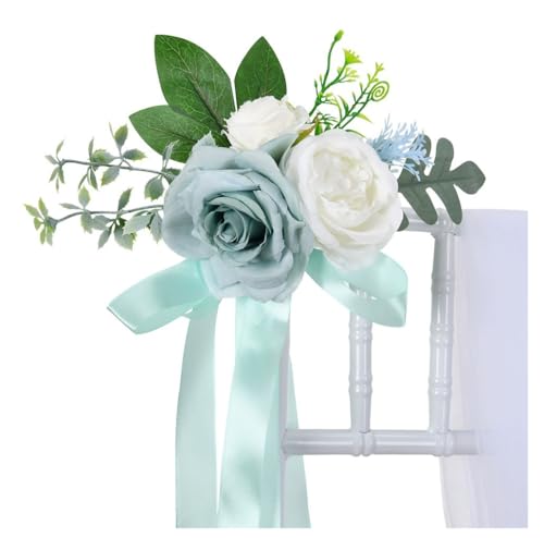 Pmnzdy Hochzeitsgang Deko Künstliche Rose Blume Hochzeitsstuhl-Dekoration Hochzeit Stuhl Deko Wedding Stuhl-Rücken-Blumen mit Bände Hochzeitsschleifen Stuhlschleifen Kirchendeko Hochzeit Autoschmuck von Pmnzdy