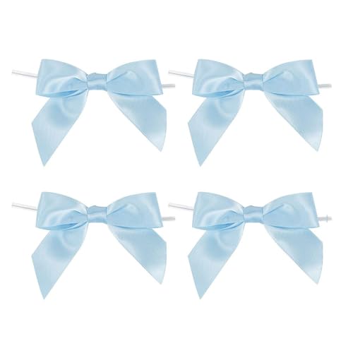 Pmnzdy Schleifen mit Draht 100 Stück 9 × 9cm Satinschleife Handgefertigte Deko Schleifen geschenkband Satinband Bowknot für Hochzeit, Geschenkverpackung, Basteln, Geburtstag, Kuchen Deko Hellblau 1# von Pmnzdy