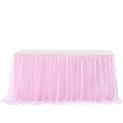 Pmnzdy Tüll Tischrock Tütü Tischröcke Tutu Tischdecke Tischdeko Schreibtisch Gaze Tüll Tisch Rock Tischdekoration für Hochzeit, Geburtstag, Valentinstag, Weihnachten, Party, Bar Rosa 183×77cm von Pmnzdy