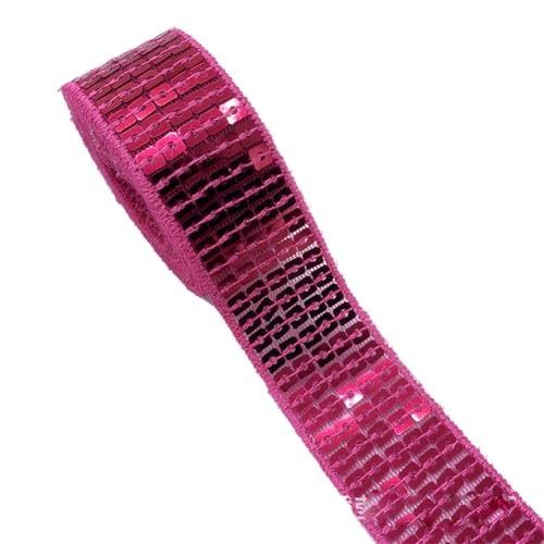 Pmnzdy10 Yards x 25mm(5 Reihen) Paillettenband zum aufnähen Glitzer Stoffpailletten Trim Bordüre Zum Nähen Metallic Glitzerband Borten Bänder Dekoband Pailletten-BesatzRosenrot von Pmnzdy