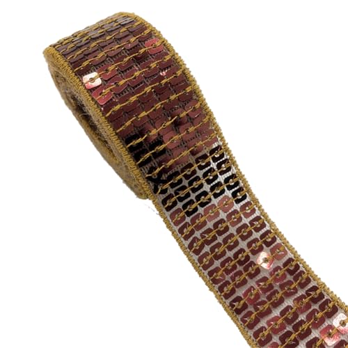 Pmnzdy20 Yards x 25mm(5 Reihen) Paillettenband zum aufnähen Glitzer Stoffpailletten Trim Bordüre Zum Nähen Metallic Glitzerband Borten Bänder Dekoband Pailletten-Besatzbraun von Pmnzdy