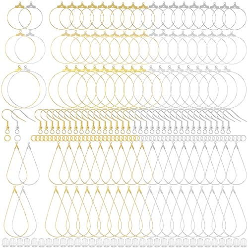 Pndeyo Hypoallergenes Zubehör zur Herstellung von Ohrringen, Tropfenform, runde Creolen, Ohrringhaken, transparente Gummi-Ohrring-Verschlüsse und Biegeringe für die Schmuckherstellung, Silber und von Pndeyo