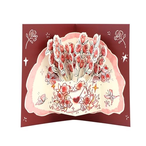Blumen-Valentinstagskarten, 3D-Popup-Grußkarte für Jahrestage, Hochzeit, Verlobung, mit Nachricht, Umschlag, Popup-Karten von Pnuokn