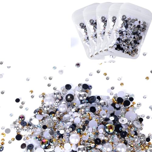 Halbrunde Perlen mit flacher Rückseite, gemischte Größen, 3 mm - 10 mm, Harz-Strasssteine, halbe Perlen, flache Rückseite, Strass-Set für Bastelarbeiten, Harzmaterial von Pnuokn