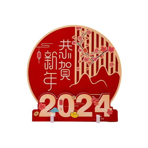 Pnuokn 2024 Cartoon-Drachen-Figur, Holzschild, Tischdekoration, für chinesisches Neujahr, Frühlingsfest, Feier, Heimdekoration von Pnuokn