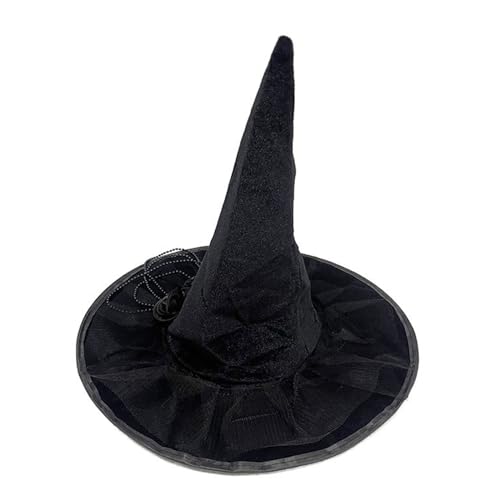 Pnuokn Bezaubernder schwarzer Hut mit feinen Verzierungen, Halloween-Thema, Damen-Accessoires, stilvolle Dekoration für Kostümpartys, einzigartiger Hut von Pnuokn