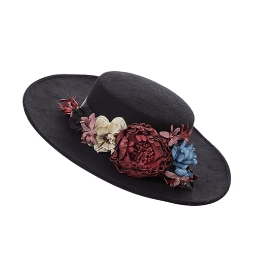 Pnuokn Einzigartiger Hut mit breiter Krempe, eleganter Hut mit hochwertiger Kunstblume für verschiedene Verwendungen, für verschiedene Outfits, stilvolle Mütze von Pnuokn
