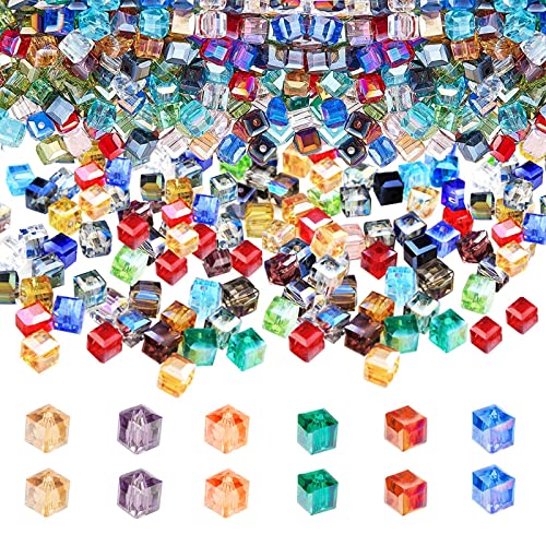 600 Stück Quadratische Kristallglasperlen, Cube Kristall Glas Perlen, Quadratische Galvanisierte Glasperlen, Böhmische Kristallperlen, Perlen zur Herstellung Bunter Armbänder, DIY(4MM/Stück) von PnxdeobXL