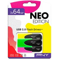 3 PNY USB-Sticks NEO Edition gelb, grün, pink 64 GB von Pny