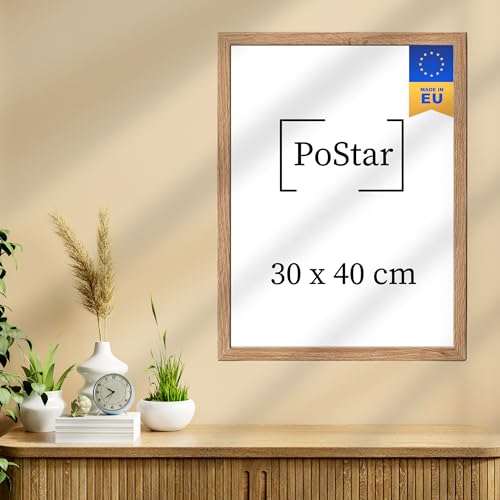 PoStar - Bilderrahmen 30x40 cm Foto-Rahmen aus Holz mit Bruchsicherem Plexi-Glas - Rahmen für Fotos, Poster und Diplome - Bilderrahmen 30x40 cm - Helle Eiche von PoStar