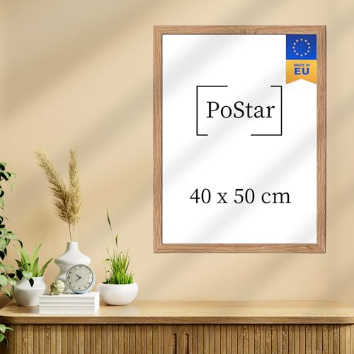 PoStar - Bilderrahmen 40x50 cm Foto-Rahmen aus Holz mit Bruchsicherem Plexi-Glas - Rahmen für Fotos, Poster und Diplome - Bilderrahmen 40x50 cm - Helle Eiche von PoStar