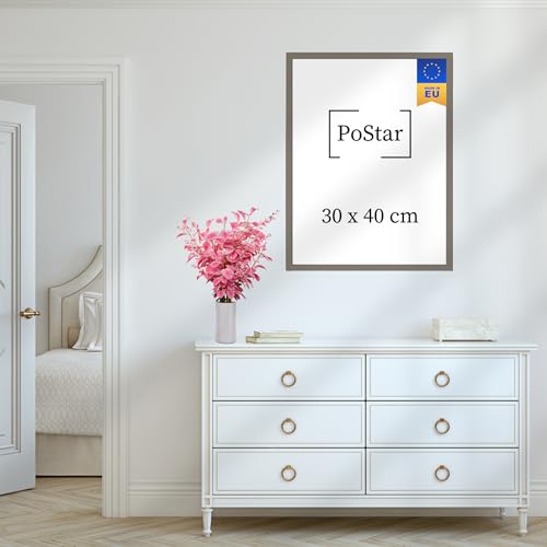 PoStar - Bilderrahmen 30x40 cm Foto-Rahmen aus Holz mit Bruchsicherem Plexi-Glas - Rahmen für Fotos, Poster und Diplome - Bilderrahmen 30x40 cm - Beige-Grau von PoStar