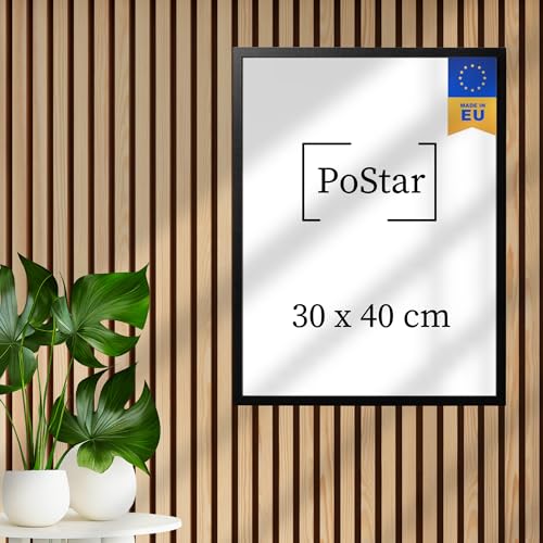 PoStar - Bilderrahmen 30x40 cm Foto-Rahmen aus Holz mit Bruchsicherem Plexi-Glas - Rahmen für Fotos, Poster und Diplome - Bilderrahmen 30x40 cm - Schwarz von PoStar