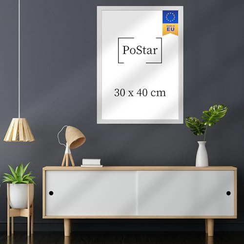 PoStar - Bilderrahmen 30x40 cm Foto-Rahmen aus Holz mit Bruchsicherem Plexi-Glas - Rahmen für Fotos, Poster und Diplome - Bilderrahmen 30x40 cm - Weiß von PoStar