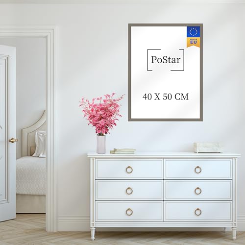 PoStar - Bilderrahmen 40x50 cm Foto-Rahmen aus Holz mit Bruchsicherem Plexi-Glas - Rahmen für Fotos, Poster und Diplome - Bilderrahmen 40x50 cm - Beige-Grau von PoStar