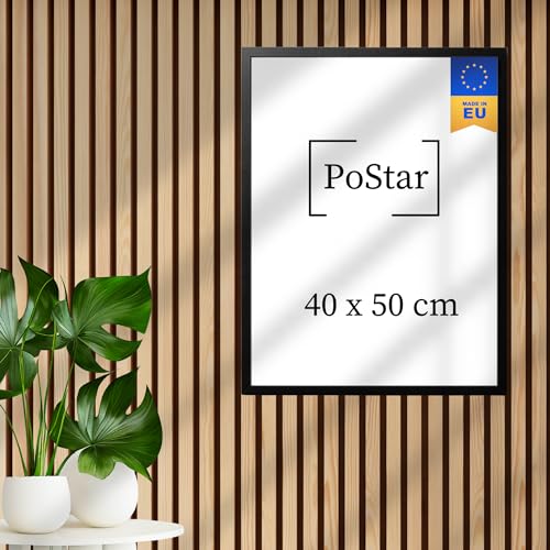 PoStar - Bilderrahmen 40x50 cm Foto-Rahmen aus Holz mit Bruchsicherem Plexi-Glas - Rahmen für Fotos, Poster und Diplome - Bilderrahmen 40x50 cm - Schwarz von PoStar