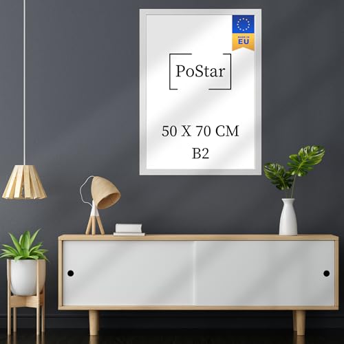 PoStar - Bilderrahmen 50x70 cm B2 Foto-Rahmen aus Holz mit Bruchsicherem Plexi-Glas - Rahmen für Fotos, Poster und Diplome - Bilderrahmen 50x70 cm - Weiß von PoStar
