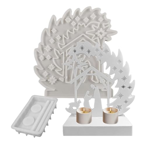 2 Stück Silikonform Krippe Weihnachten, Silikonform Gießform Krippe, Gießformen Silikon Weihnachten Krippe, Silikonformen Gießformen Kerzenhalter, 3D Gipsform Weihnachten Heimdekoration Handwerk von Poartiule