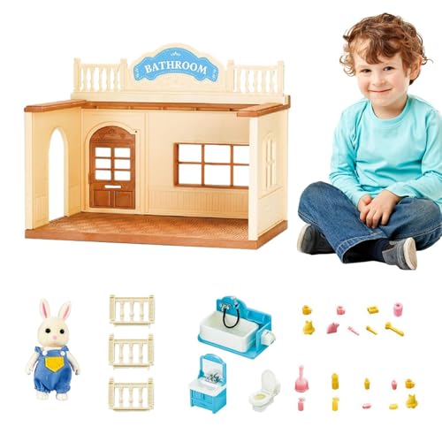 Poartiule Puppenhaus für Kinder, Puppenhaus-Bausätze zum Bauen - Fine Motor Toys Tiny House Spielset - Holzbausatz mit Möbeln, Spielzeug für Kleinkinder, Miniatur-Puppenhaus-Set, Rollenspiel für von Poartiule