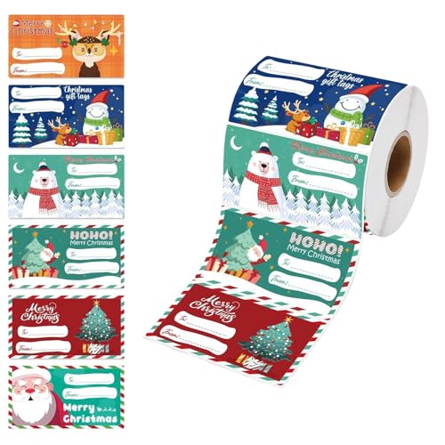 Poartiule Weihnachtsgeschenkanhänger, Weihnachtsetiketten - 500X Weihnachtsmann-Schneemann-Weihnachtsbaum-Elch-Weihnachtsanhänger-Aufkleber,Holiday Wrap Weihnachtsdekorationen, Namensschilder für von Poartiule