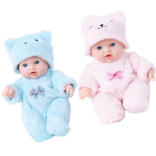 Pocoiau 2Pcs Realistische Reborns Puppen Set Für Sammler Silikone Baby Figuren Mit Plüsch Bär Kleidung Outfits Kleinkinder Spielzeug von Pocoiau