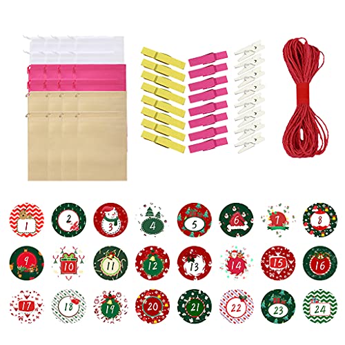 Pocoiau Filz Adventskalender Candy Bag 24 Tage Weihnachten Adventskalender für Weihnachten Deko Set von Pocoiau