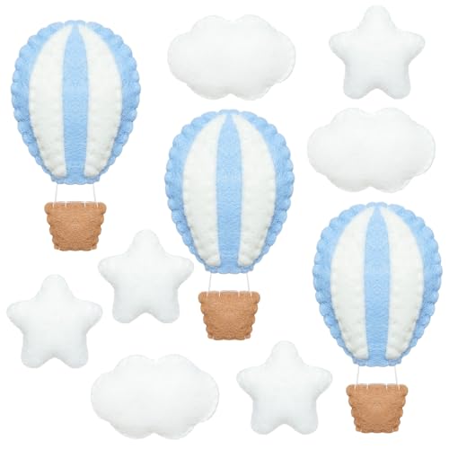 Poen 10 Stück Stern-Heißluftballon und Wolke, Kinderzimmer, Dekoration, Western-Wanddekoration für Schlafzimmer, Mini-Filz, Wolken, Sterne, Heißluftballon, Kinderzimmer, Dekoration, Filz, von Poen