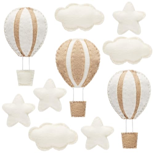 Poen 10 Stück Stern Heißluftballon und Wolke Kinderzimmer Dekor Western Wanddekoration für Schlafzimmer Mini Filz Wolken Sterne Heißluftballon Kinderzimmer Dekor Filz Wanddekoration für Kinder Baby von Poen