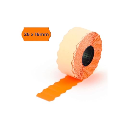 POKORNYS – 2200 selbstklebende Etiketten für Preisauszeichner (orange / 26x16mm) I permanent haftend I Kennzeichnung zweizeilig I Preisetiketten für Handauszeichner mit Wellenrand ​ von Pokornys