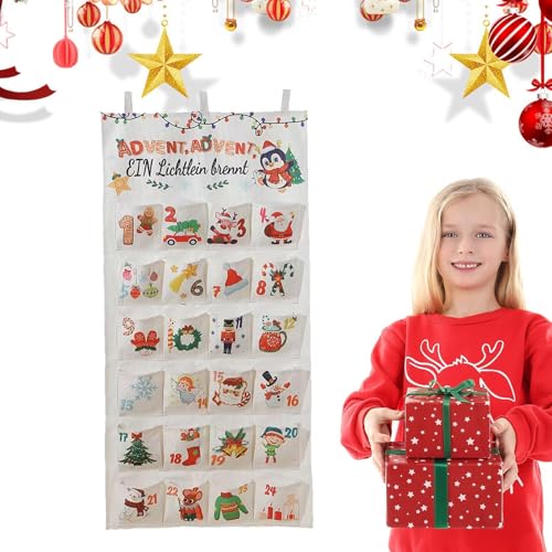 Adventskalender aus Stoff | Leere Adventskalender | Adventskalender selber basteln | Wiederverwendbare Adventskalender | Weihnachtskalender Tasche | 24 Tage Countdown Adventskalender mit 24 Taschen von Pokronc