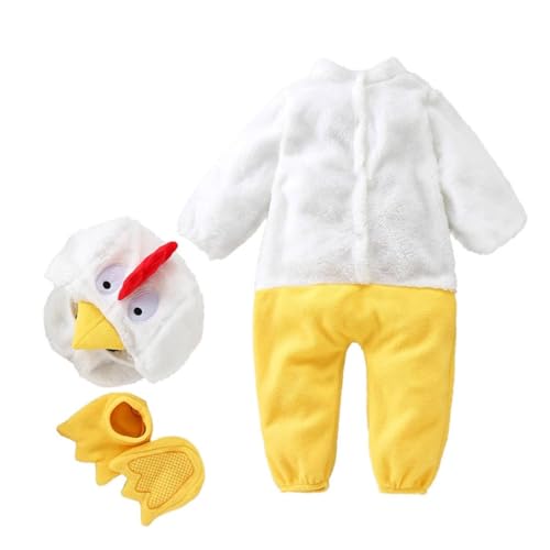 Baby Huhn-Kostüm, langärmeliger Baby-Strampler, Plüsch-Tier-Cosplay-Outfit, flauschiger Body, weicher und bequemer Plüschstoff, 70 cm, 80 cm, 90 cm, 100 cm, Größen für Rollenspiele von Pokronc