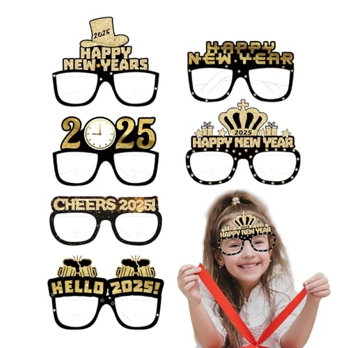 Neujahrsbrille | Neujahr Foto Requisiten | 2025 Brille | 2025 Happy New Year Brille Photo Booth Requisiten | Set mit 6 lustigen & festlichen Neujahrsbrillen für Silvester Requisiten Feiern von Pokronc